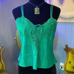 Vintage 90s Victoria’s Secret Gold Label Emerald  Green Lace Cami Size S